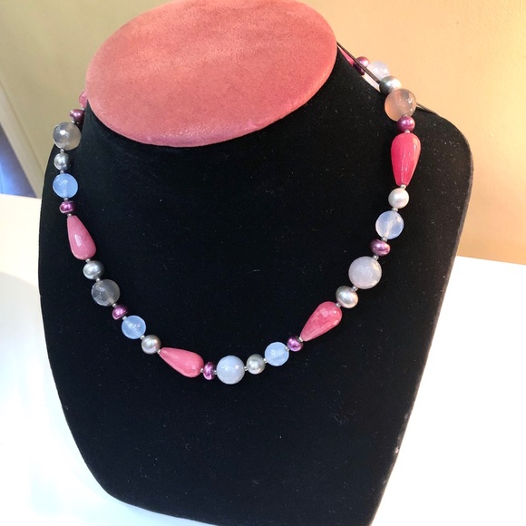 Kalifano Necklace With Gemstones & Genuine Pearls - Picture 3 of 8